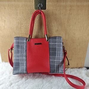 Charles & Keith Red, Black & White Houndstooth Tote — Stylish Everyday Bag